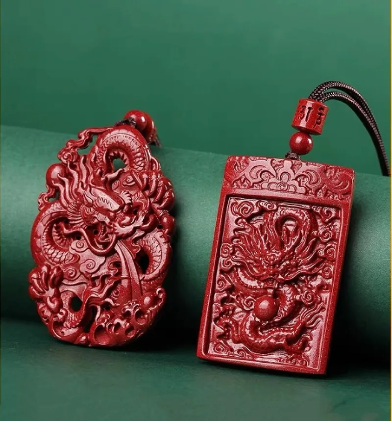 Men'S Fashion Necklaces - Moda cinabro giada doppia faccia intaglio
